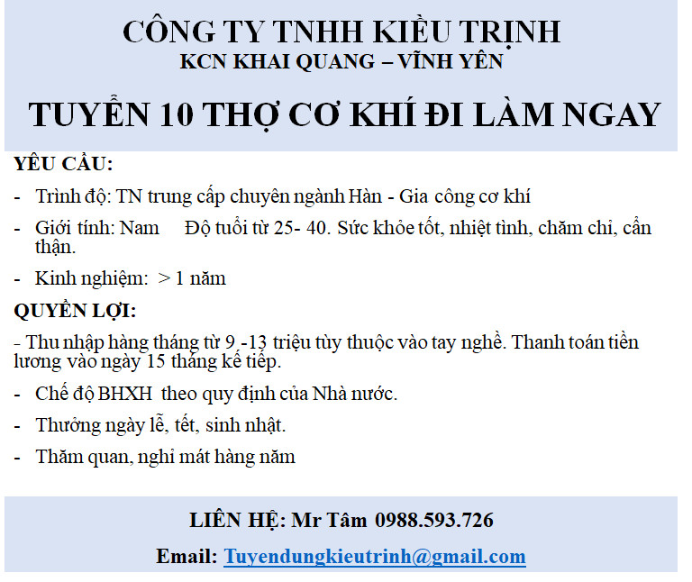 Tuyển Cơ Khí 10.3