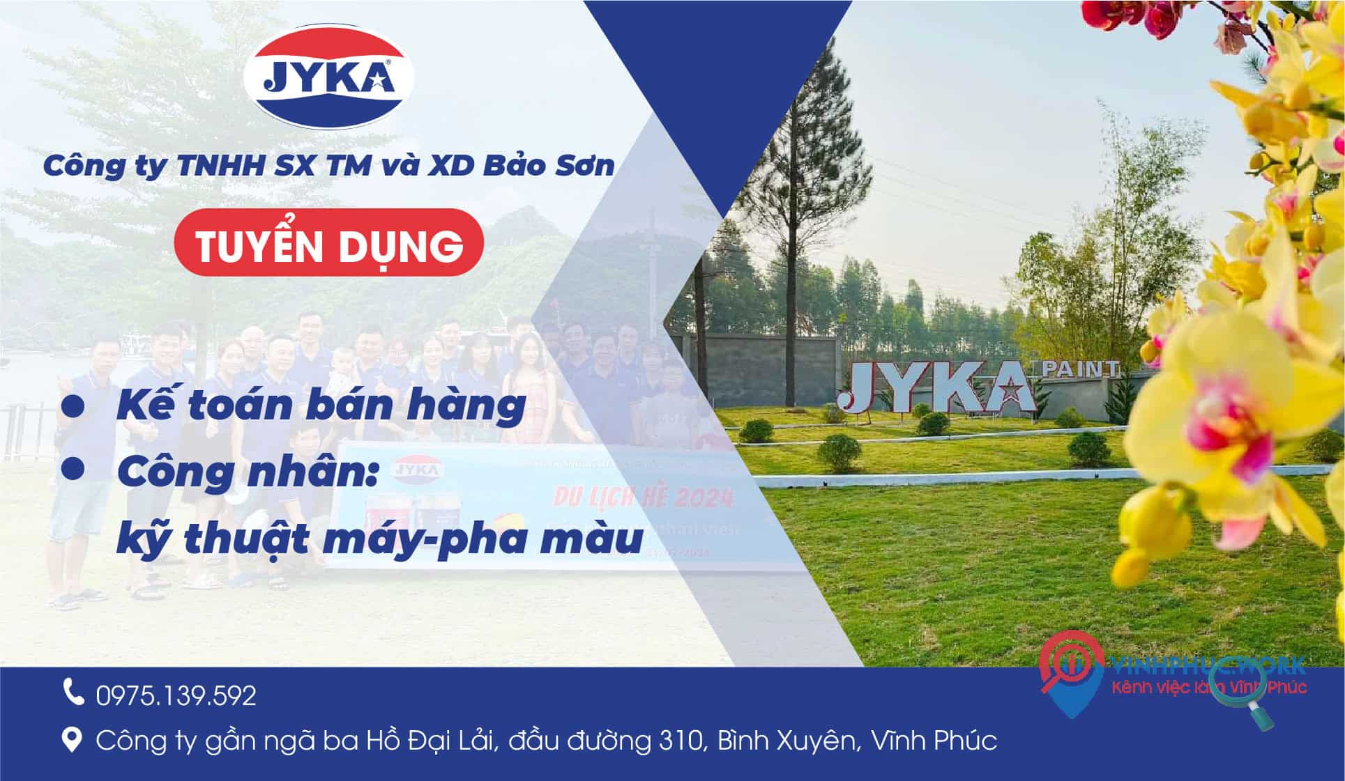 Kế toán bán hàng, Công nhân kỹ thuật máy – pha màu – Công ty TNHH SX TM & XD Bảo Sơn(Sơn JYKA) Tuyển dụng