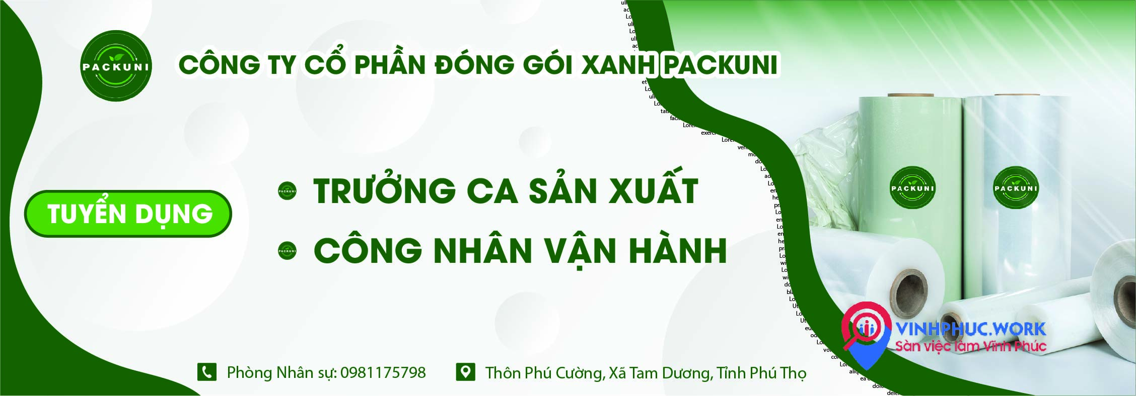 Nhà máy – Công ty Cổ phần Đóng gói Xanh Packuni Tuyển dụng Các Vị trí Tháng 05/2026