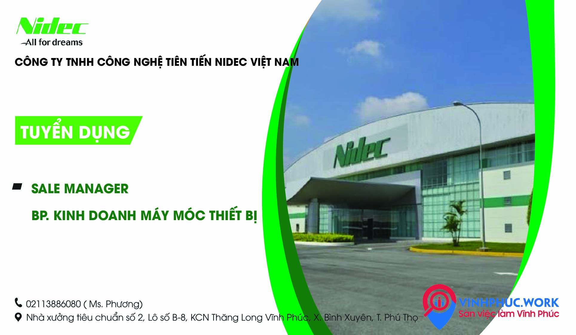 image nha may cong ty tnhh cong nghe tien tien nidec viet nam tuyen sale manager bo phan kinh doanh thiet bi may moc 9 300626 042346